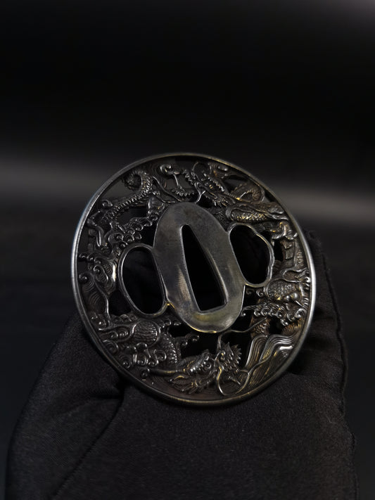 Japanese Type Wave and Dragon Pattern Tsuba for Katana and Wakziashi, Y162