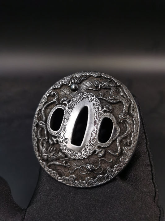 Japanese Type Dragon Phoenix Lion Pattern Tsuba for Katana and Wakziashi Y163