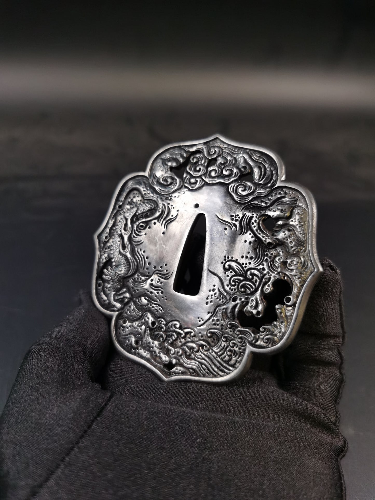 Japanese Type Wave Dragon Pattern Tsuba for Tachi and Hand-Tachi, Y165