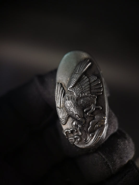 Japanese Type Waves and Flying Eagle Fuchi & Kashira for Katana and Wakziashi,Y166