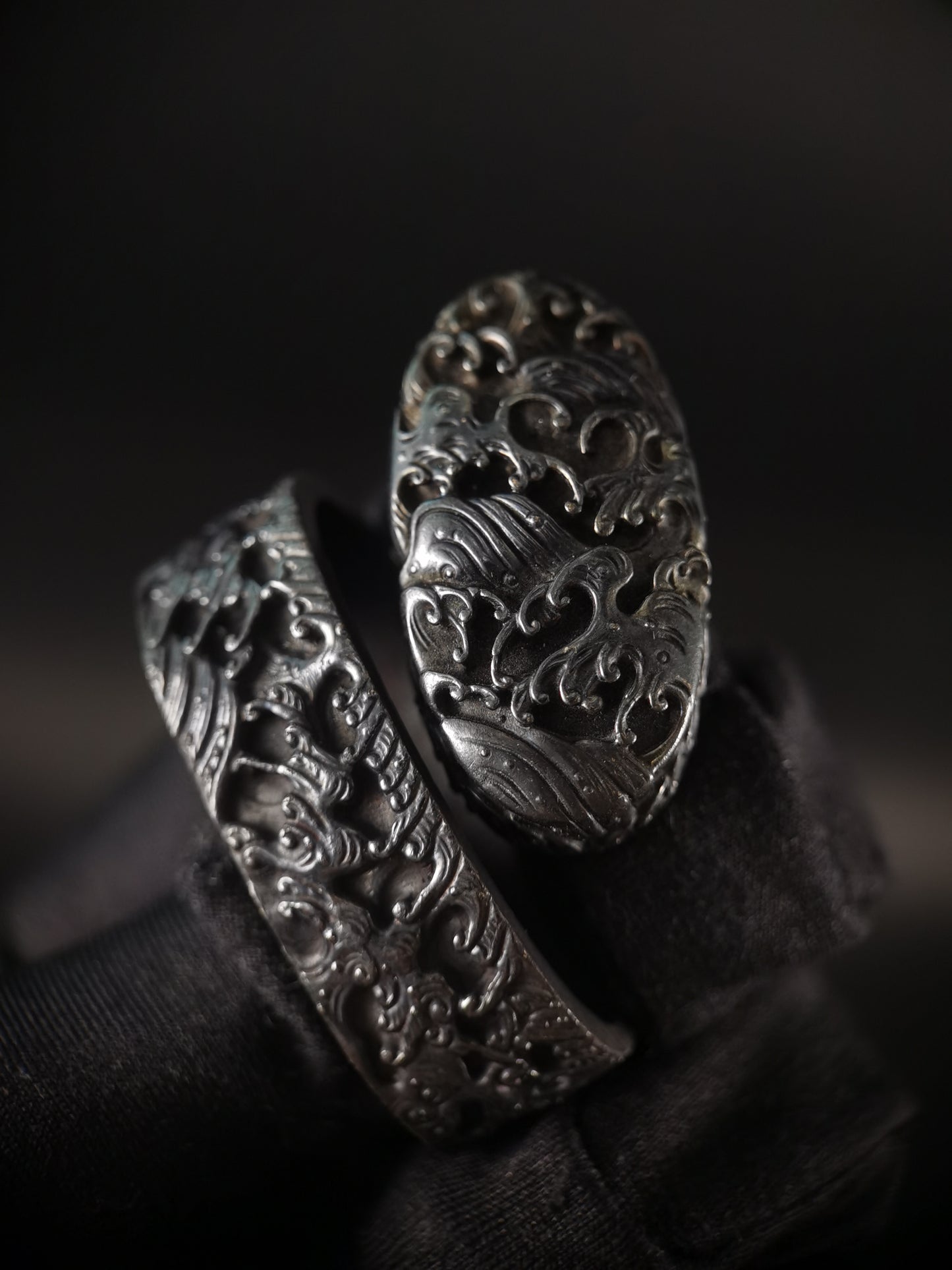 Japanese Type Waves Pattern Fuchi & Kashira for Katana and Wakziashi,Y167