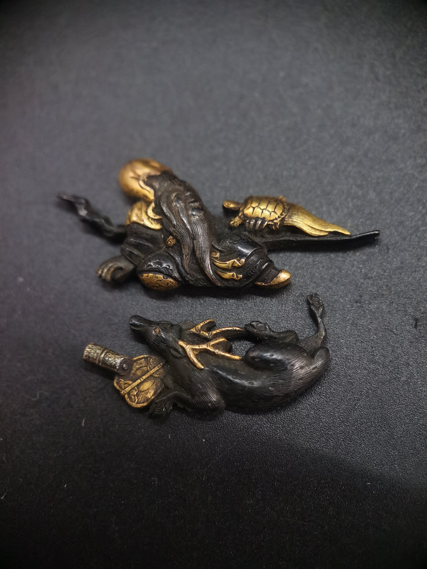 Japanese Longevity God Jurojin & Deer Menuki for Katana and Wakziashi Edo Period Antique C076