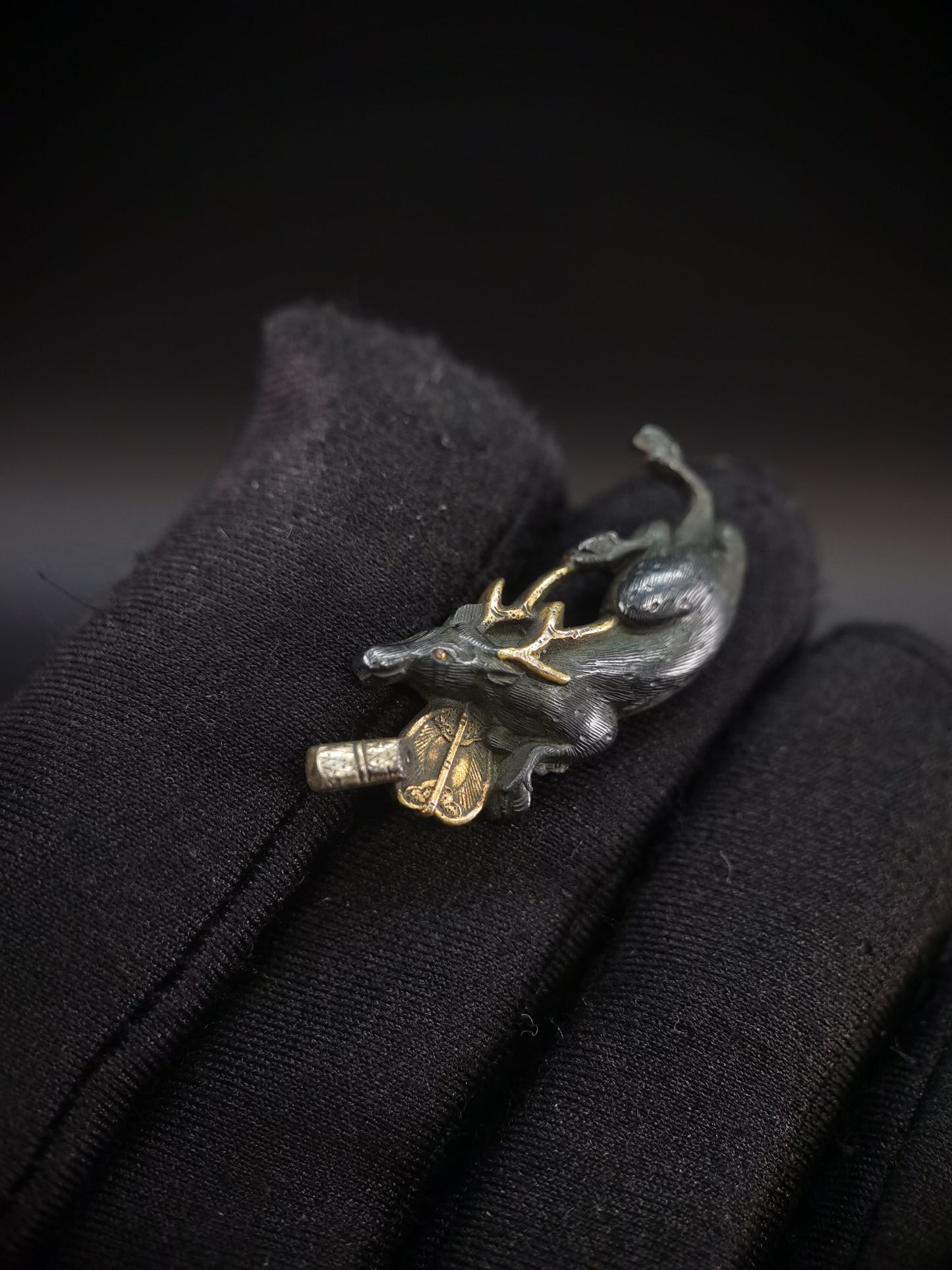 Japanese Longevity God Jurojin & Deer Menuki for Katana and Wakziashi Edo Period Antique C076