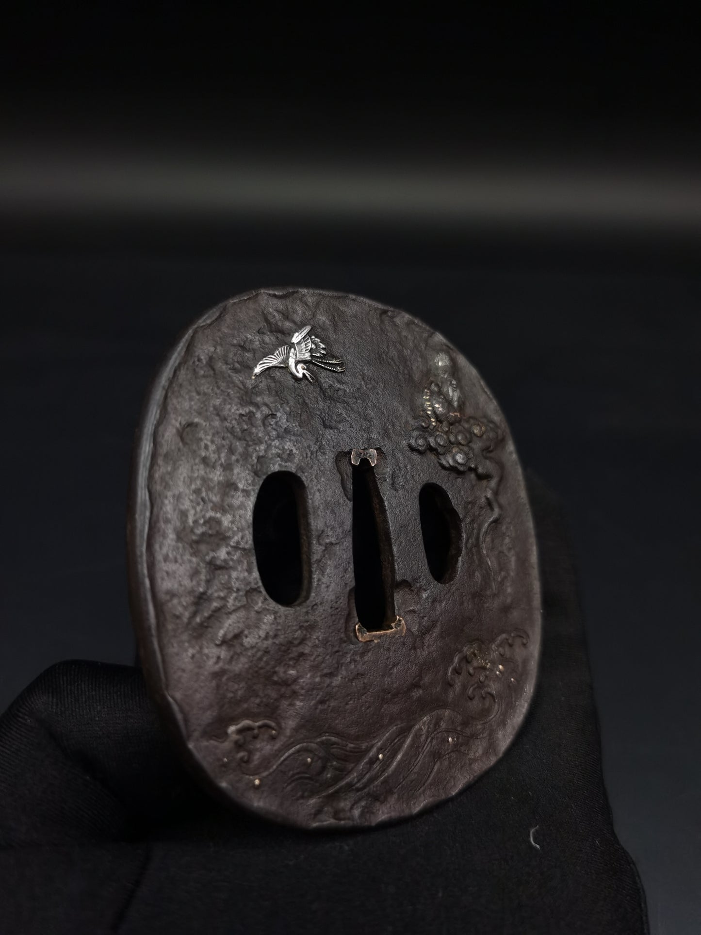 Japanese Longevous god crane Tsuba for Katana and Wakziashi Edo Period Antique A227