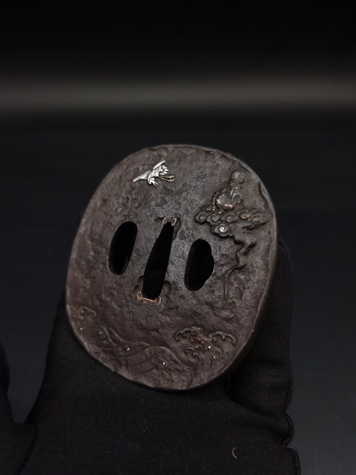 Japanese Longevous god crane Tsuba for Katana and Wakziashi Edo Period Antique A227