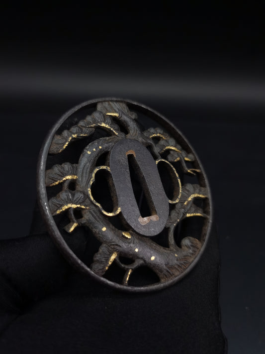 Japanese Pine tree Sukashibori Tsuba for Katana and Wakziashi Edo Period Antique A229