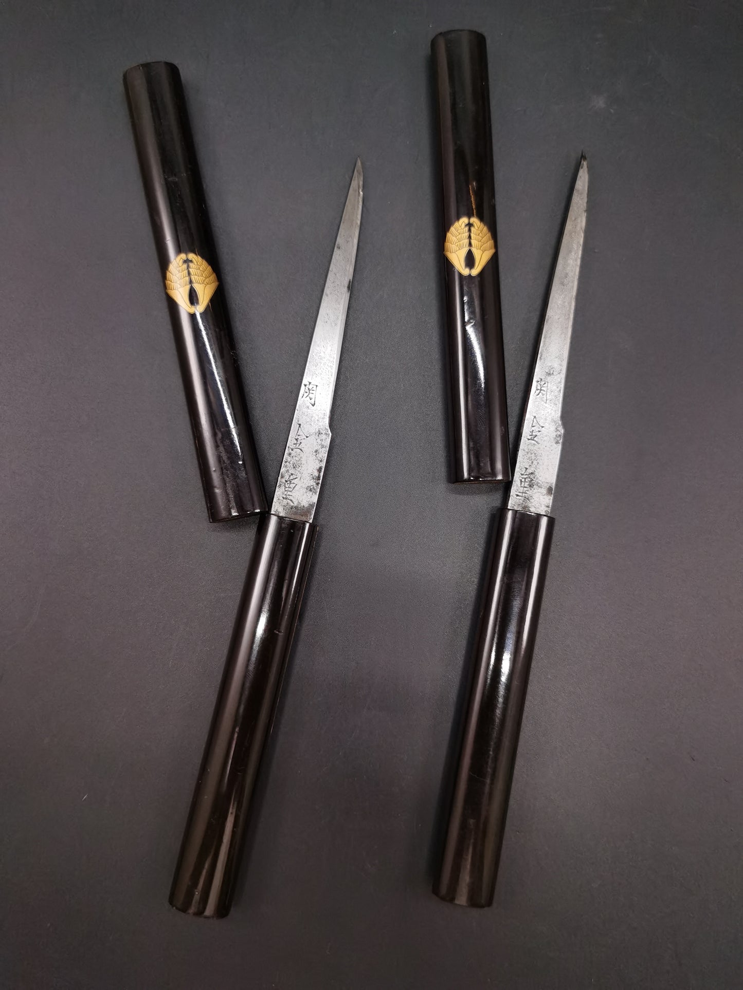 Japanese Signed Seki Kinju Kagatana Two-piece Matching Set for Wakziashi Edo Period Antique K035
