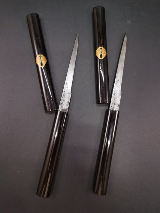 Japanese Signed Seki Kinju Kagatana Two-piece Matching Set for Wakziashi Edo Period Antique K035