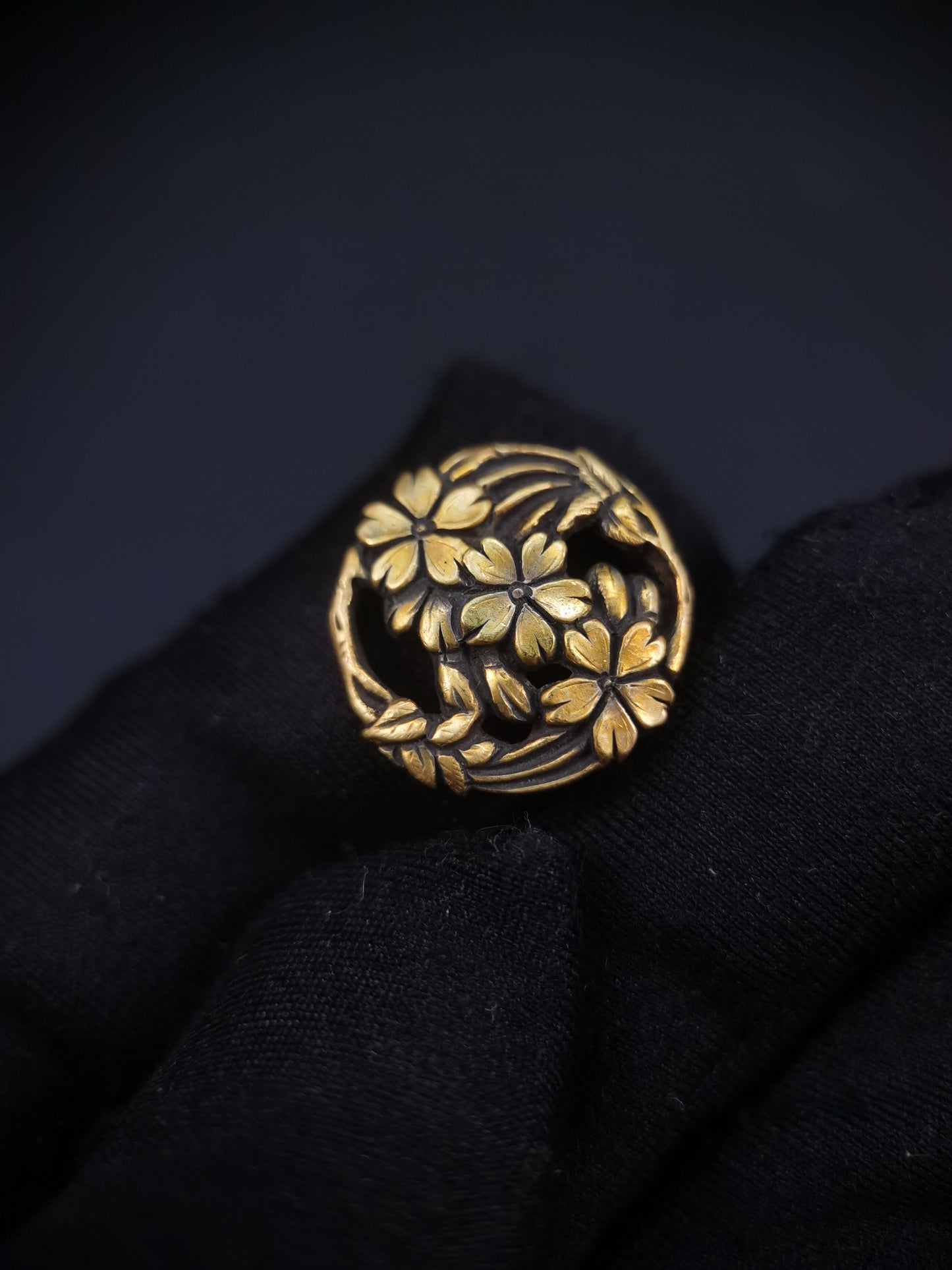 Japanese Chrysanthemum and Cherry Blossoms Round Menuki for Tanto C091
