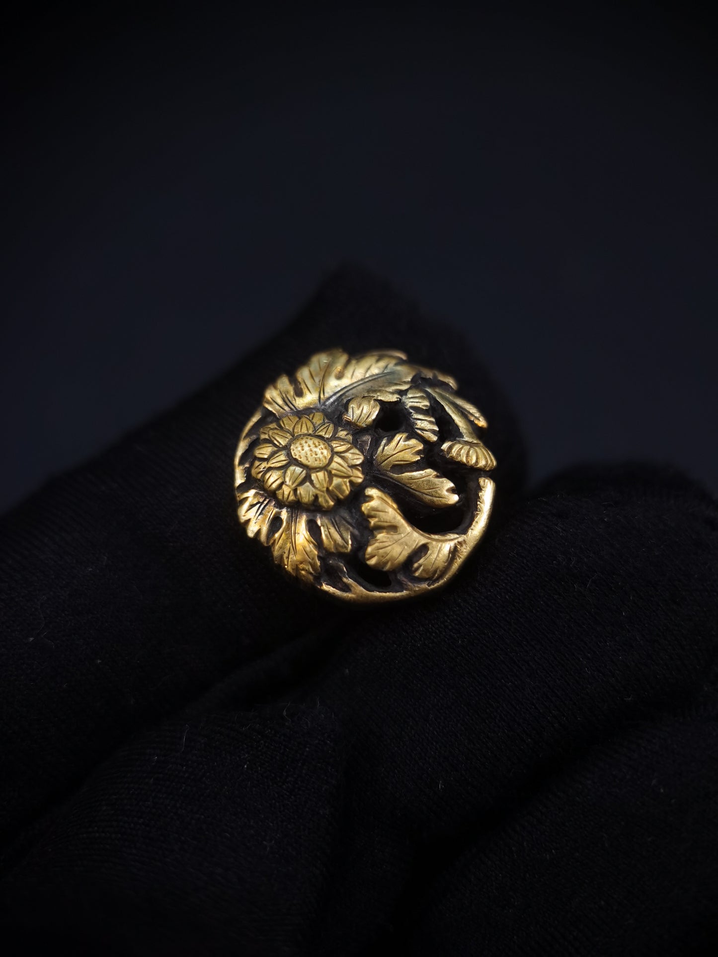 Japanese Chrysanthemum and Cherry Blossoms Round Menuki for Tanto C091