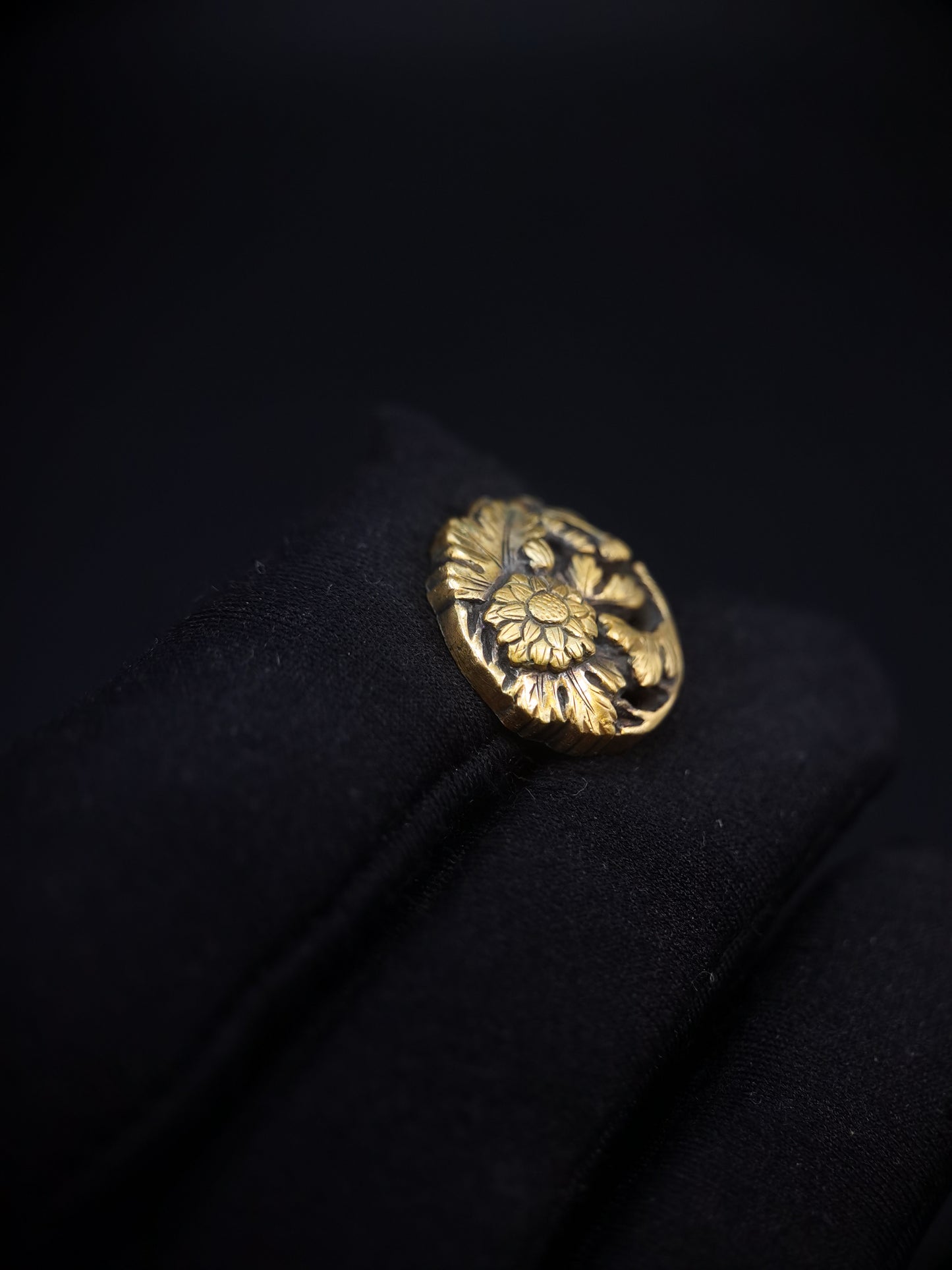 Japanese Chrysanthemum and Cherry Blossoms Round Menuki for Tanto C091