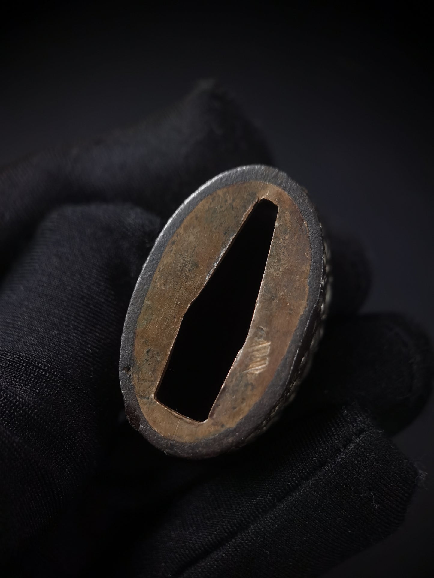 Japanese Iron Ground with Sprinkled Silver Single Fuchi for Katana Wakziashi Edo Period Antique F156