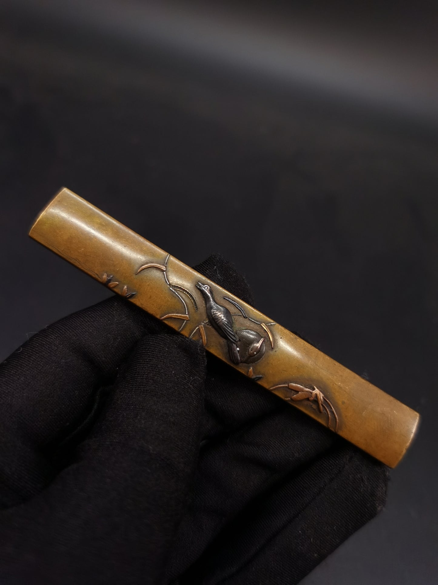 Japanese Reeds and Waterfowl Pattern Kozuka for wakziashi and tanto Edo period antique D110