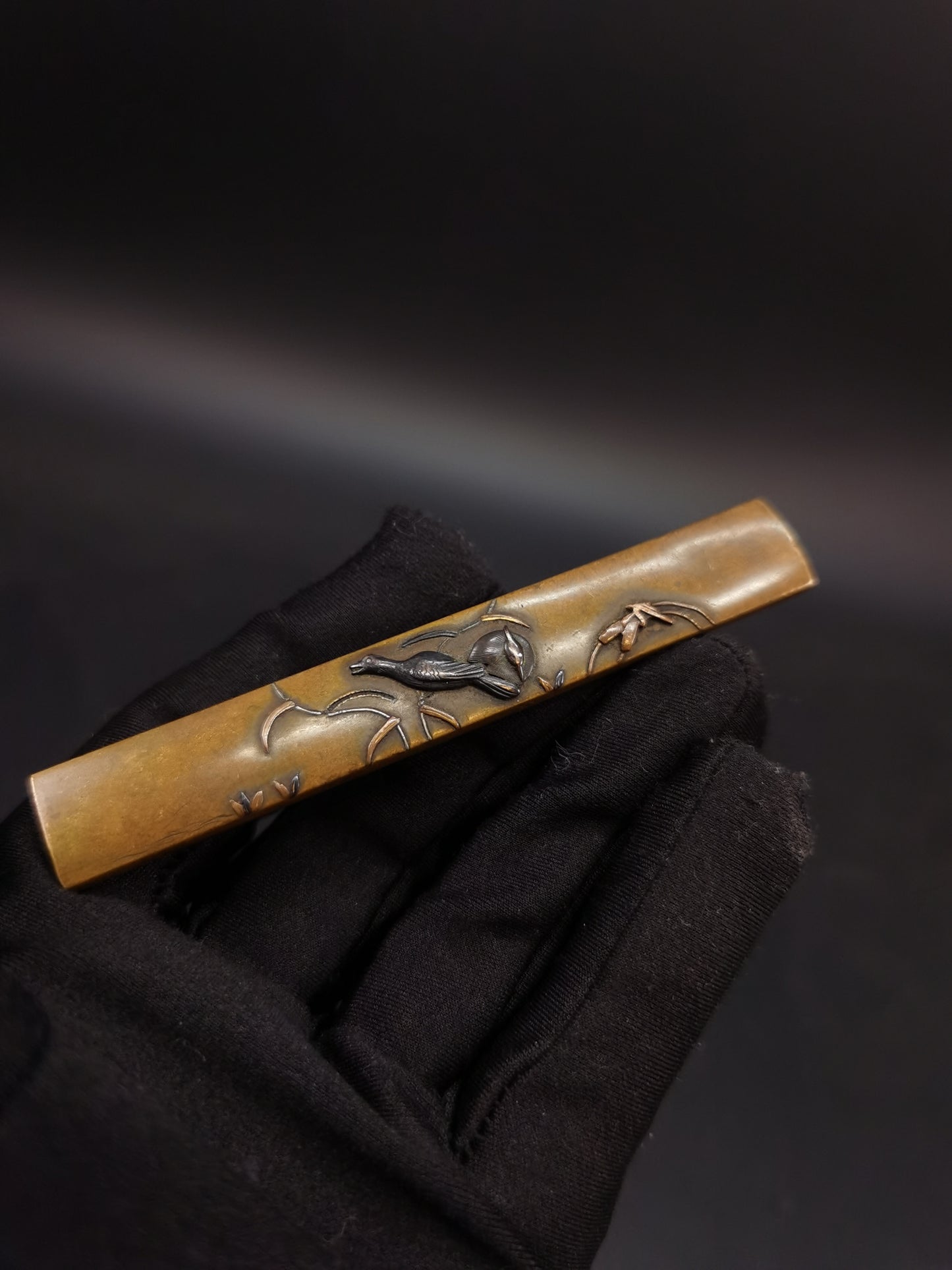 Japanese Reeds and Waterfowl Pattern Kozuka for wakziashi and tanto Edo period antique D110
