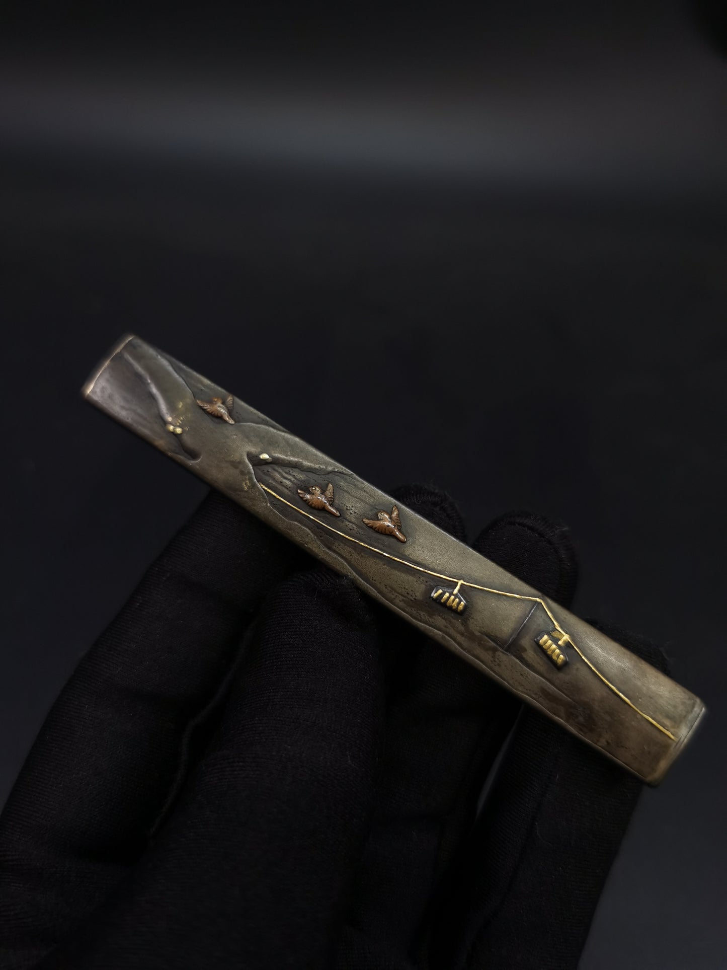 Japanese Riverside Birds Pattern Kozuka for wakziashi and tanto Edo period antique D113