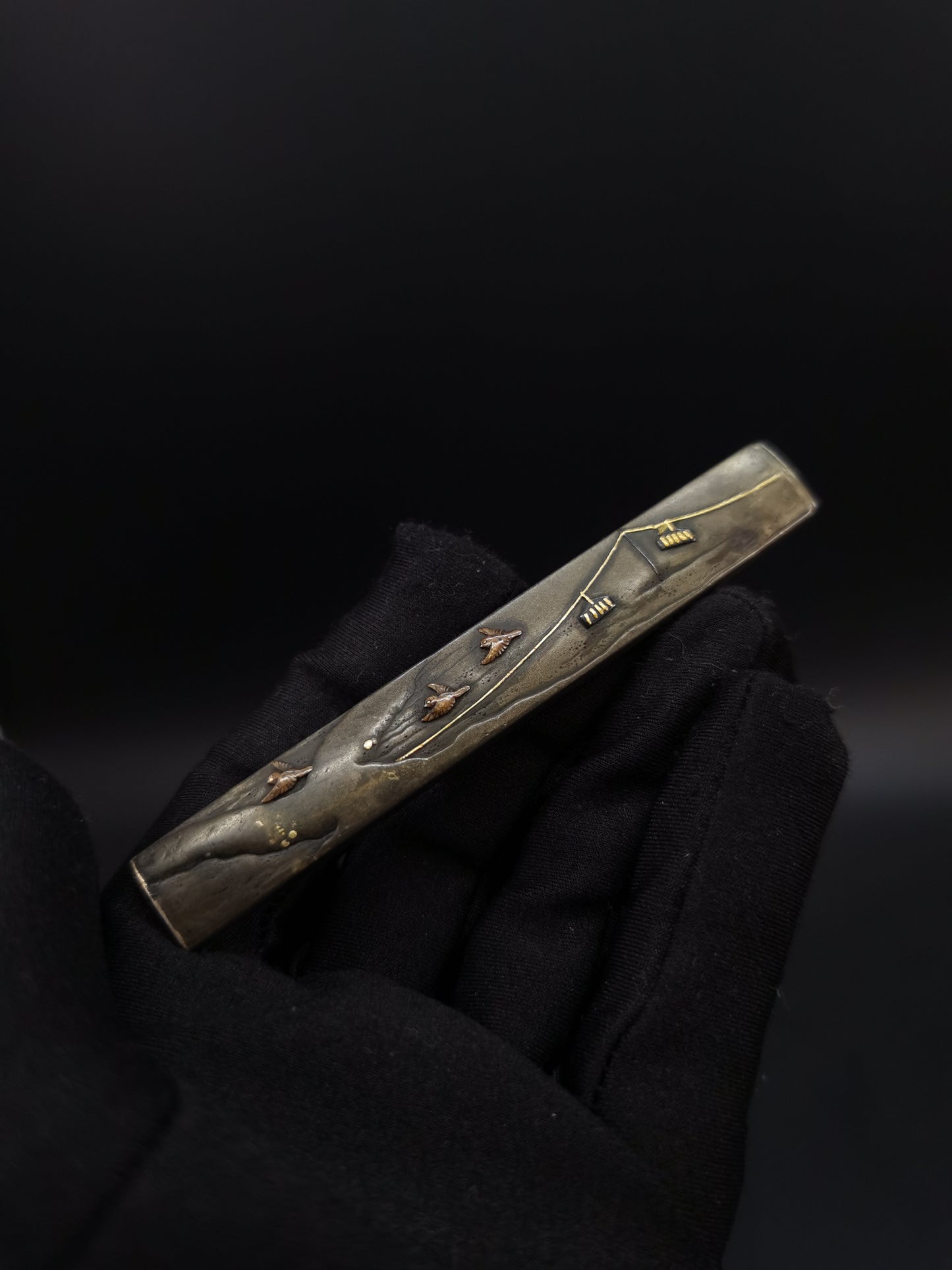 Japanese Riverside Birds Pattern Kozuka for wakziashi and tanto Edo period antique D113