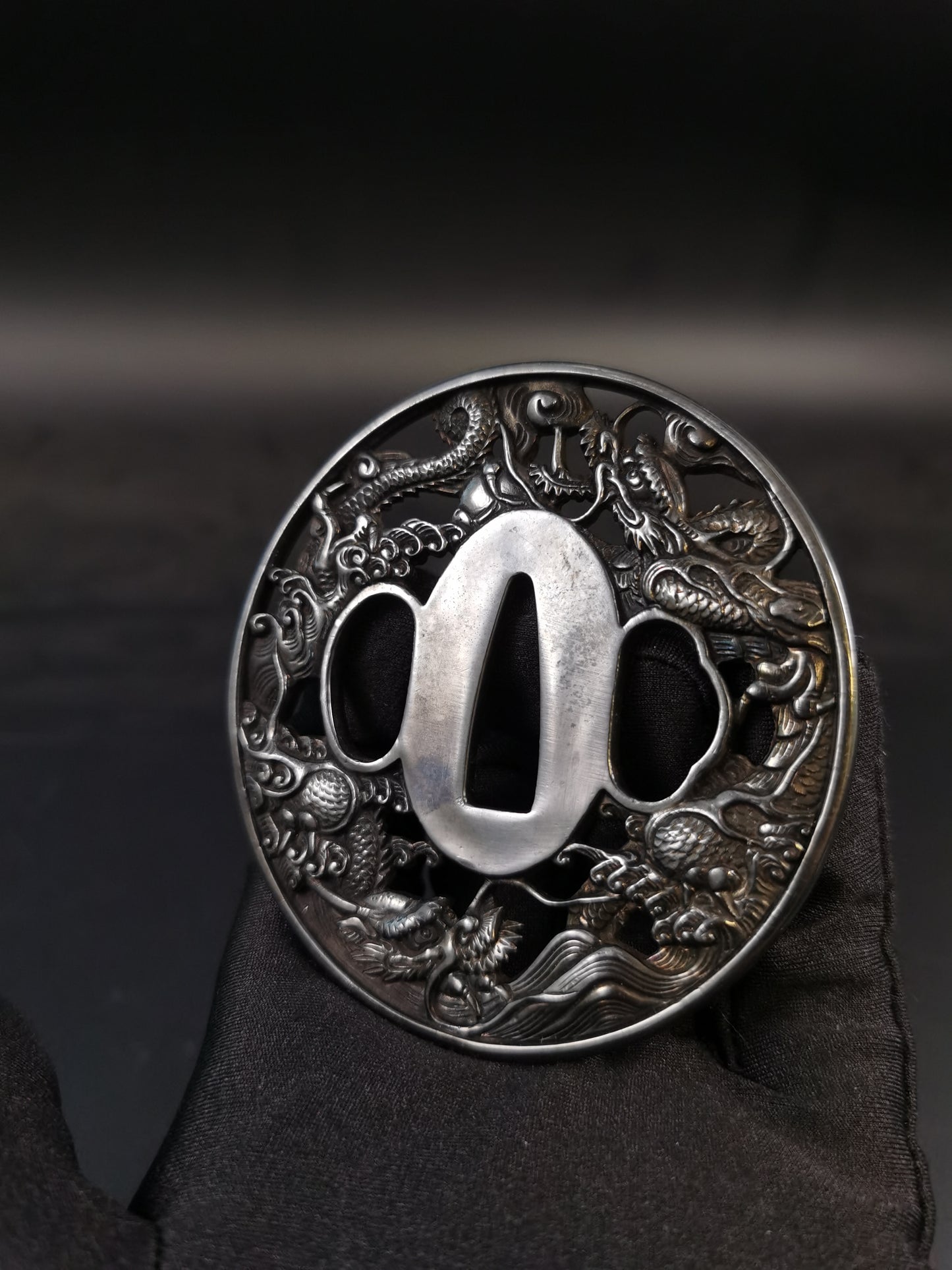 Japanese Type Wave and Dragon Pattern Tsuba for Katana and Wakziashi, Y162