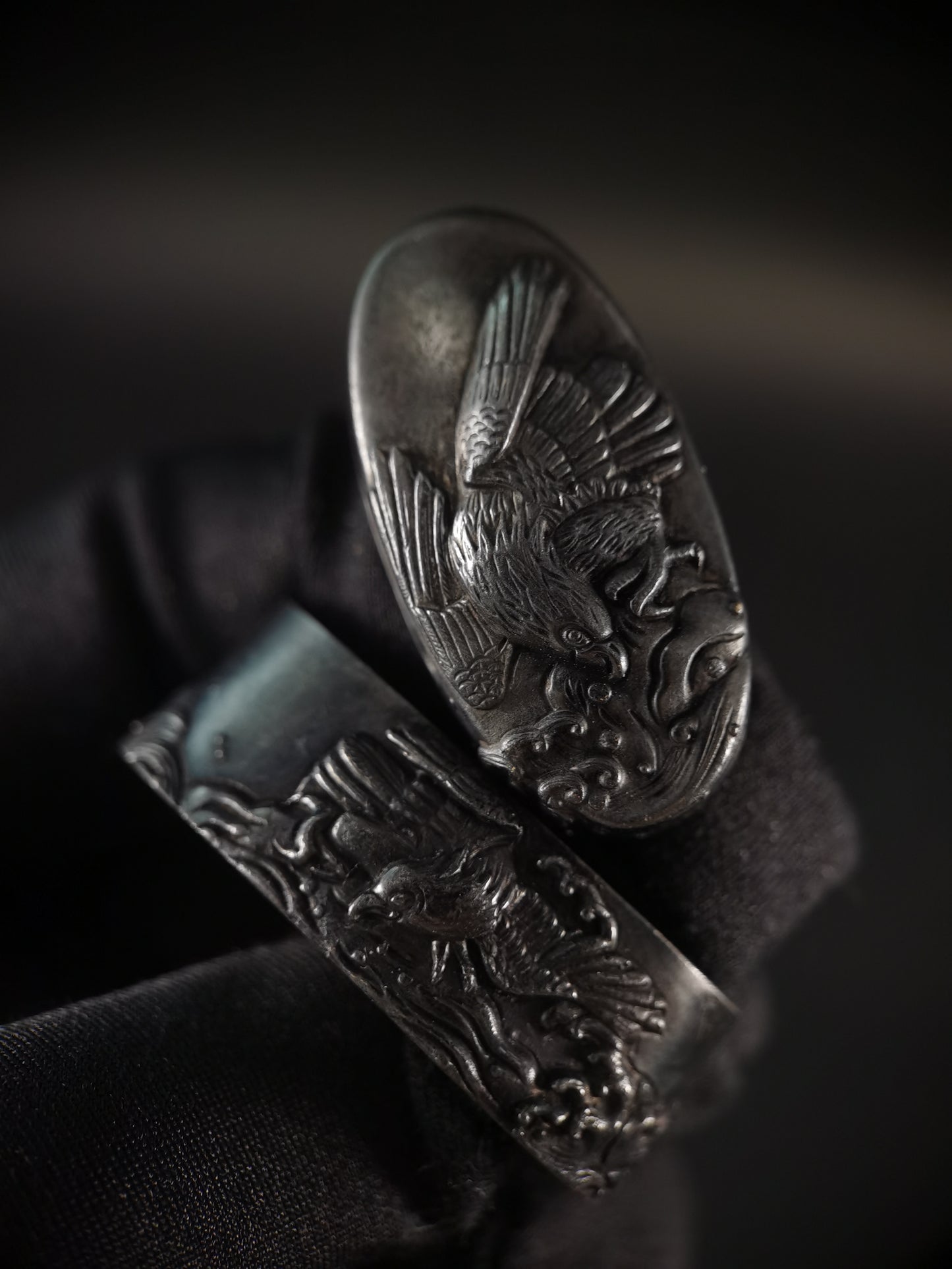 Japanese Type Waves and Flying Eagle Fuchi & Kashira for Katana and Wakziashi,Y166