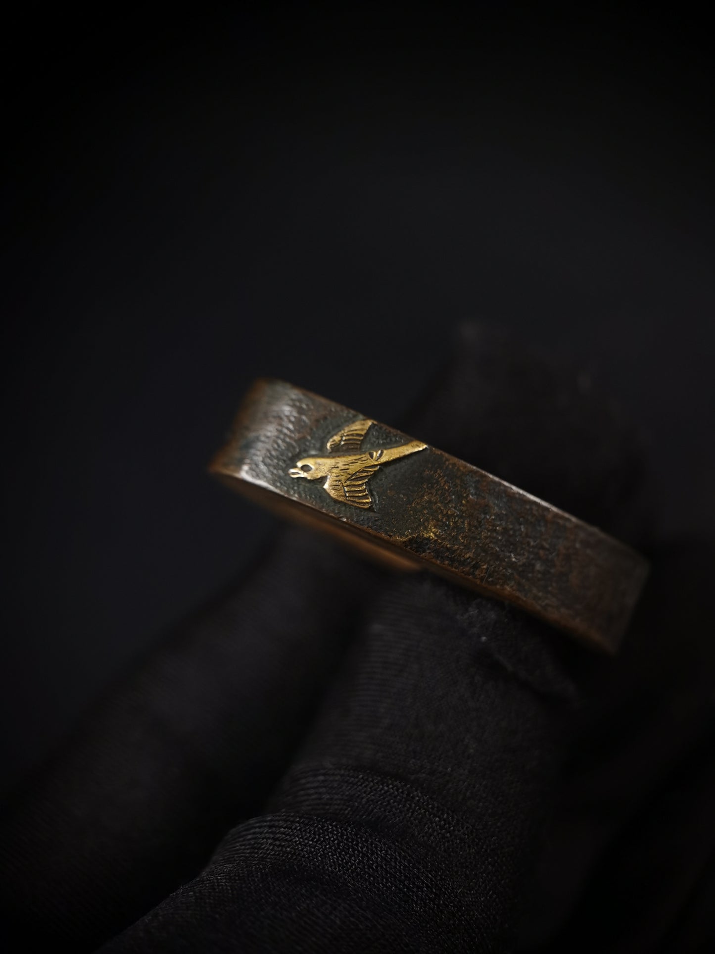 Japanese Plum Blossom and Flying Bird Pattern Single Fuchi for Katana Wakziashi Edo Period Antique F161