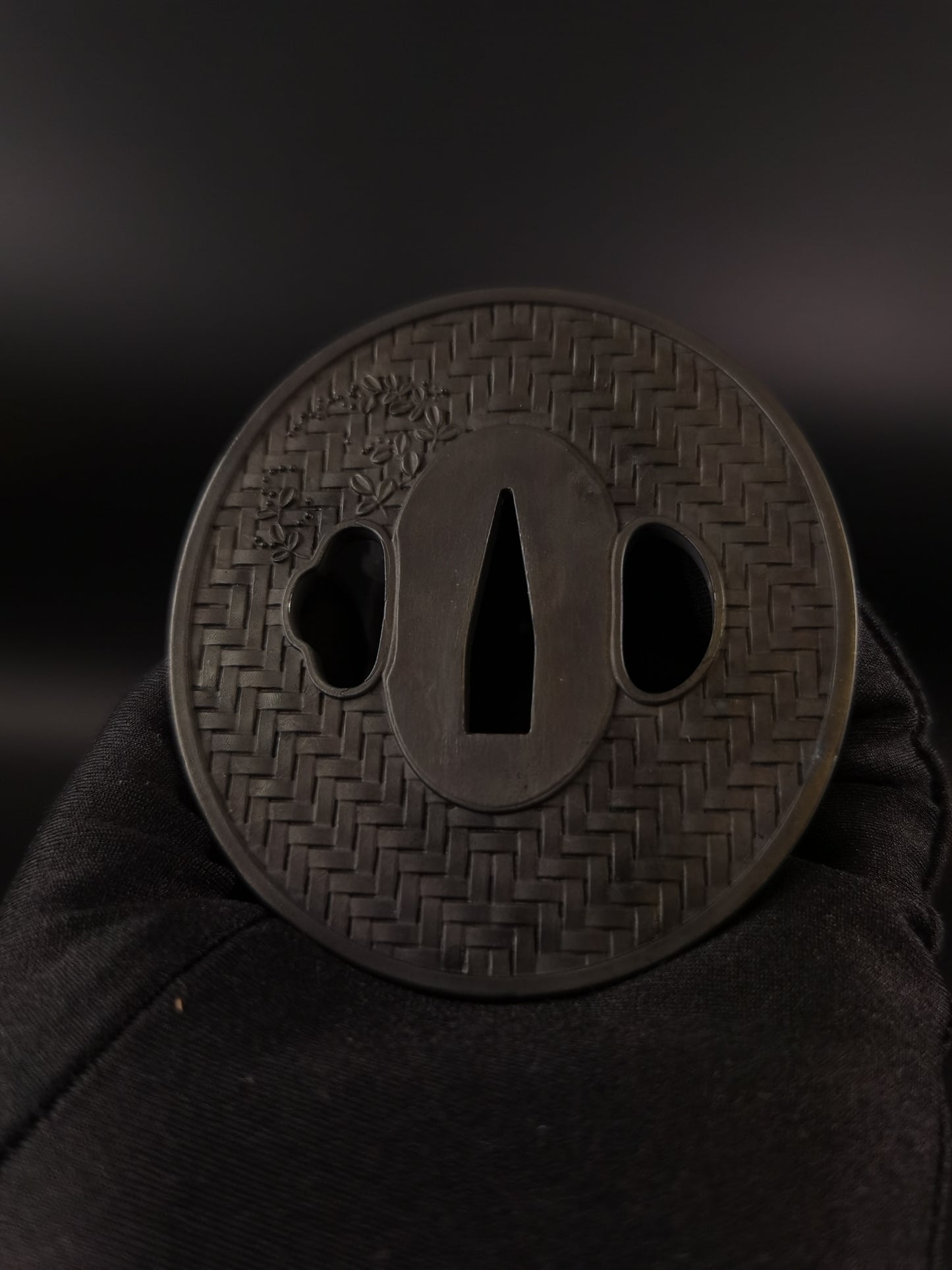 Japanese Matting Pattern with Floral & Grass Tsuba for Katana Wakziashi, X004