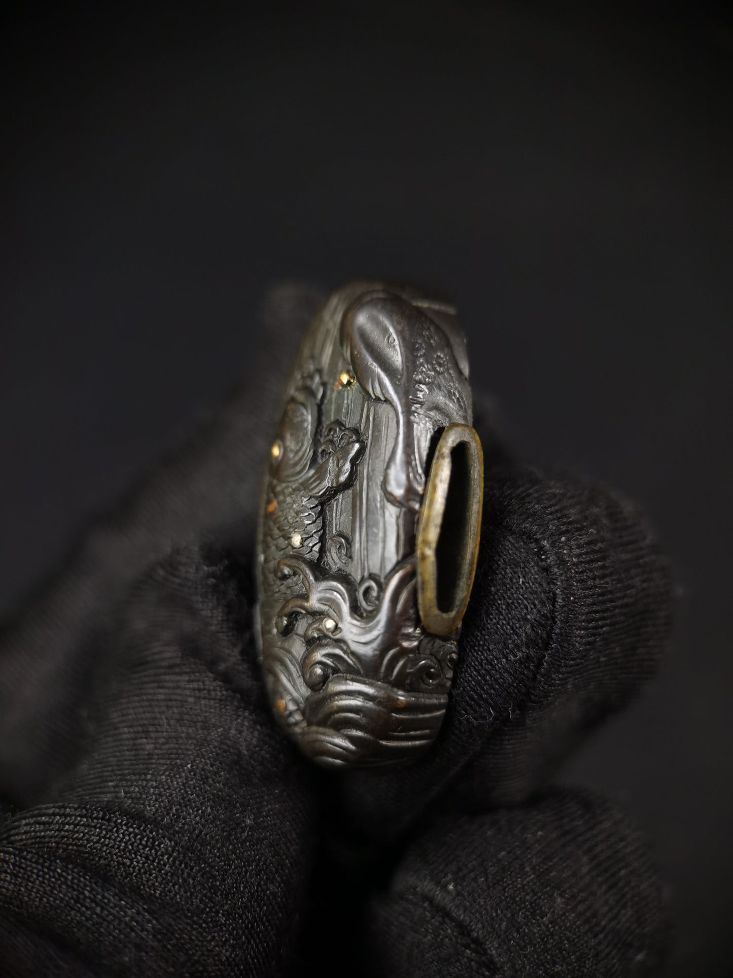 Japanese Wave carp Fuchi & Kashira for Katana and Wakziashi Edo Period Antique B103