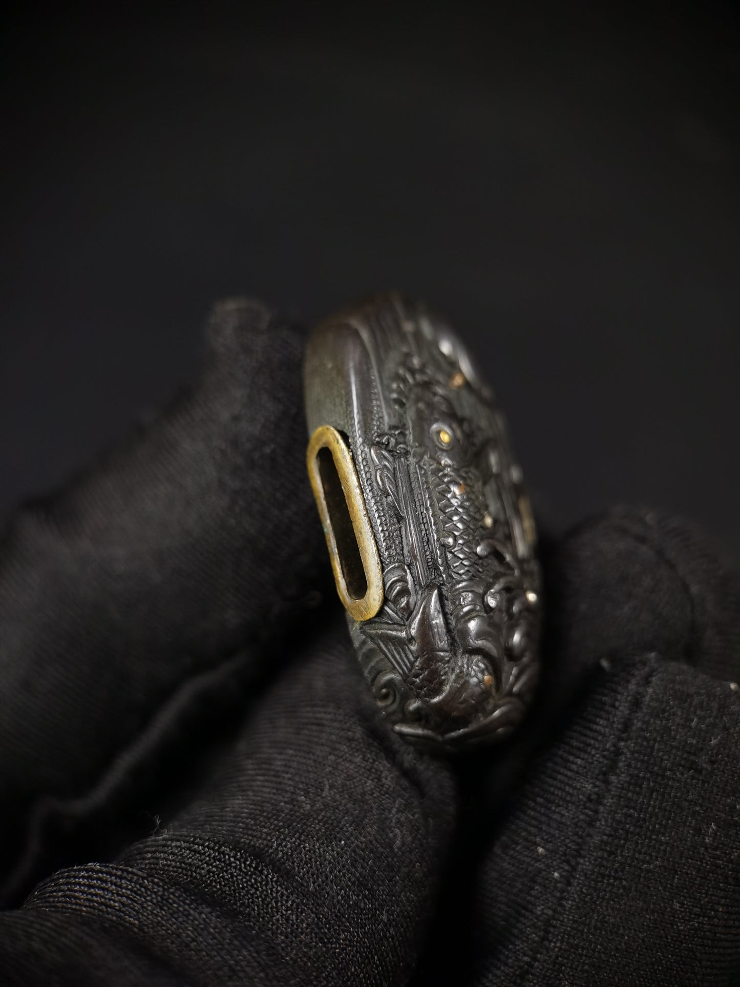 Japanese Wave carp Fuchi & Kashira for Katana and Wakziashi Edo Period Antique B103