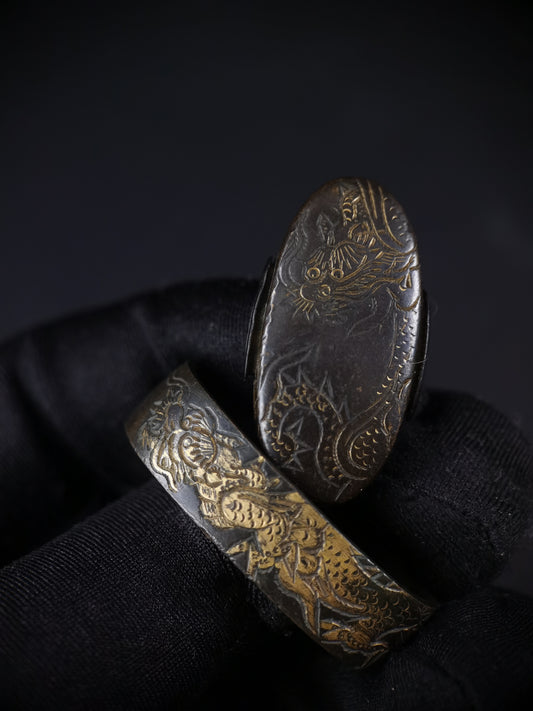 Japanese Dragon Fuchi & Kashira for Katana and Wakziashi Edo Period Antique B104