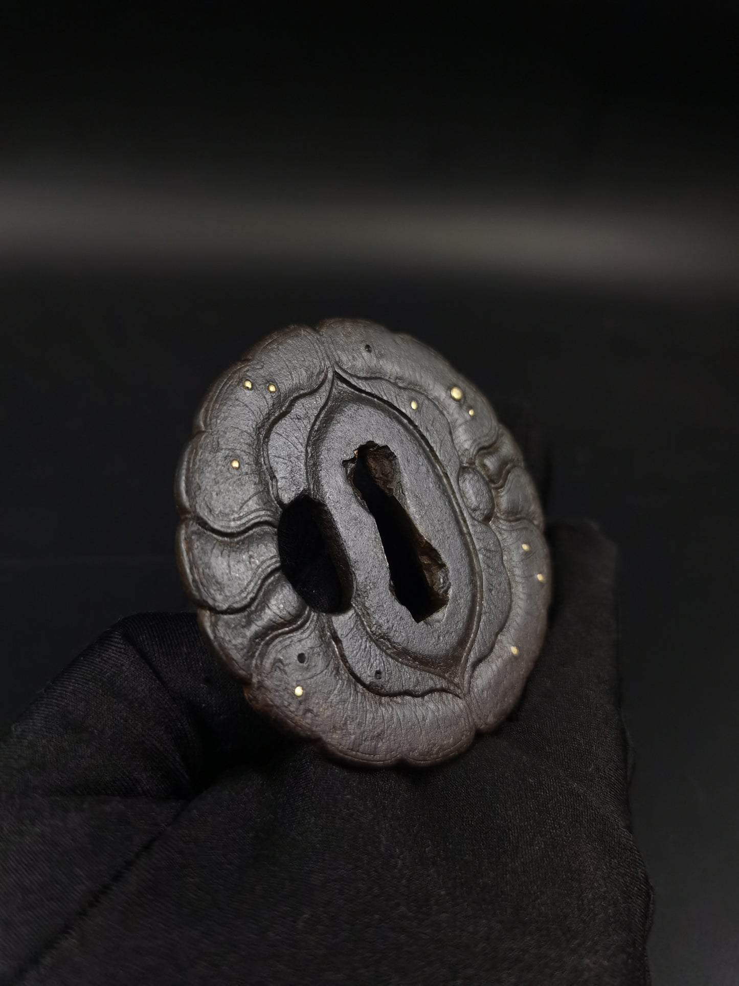 Japanese Peony Pattern Tsuba for Wakziashie Edo Period Antique A246