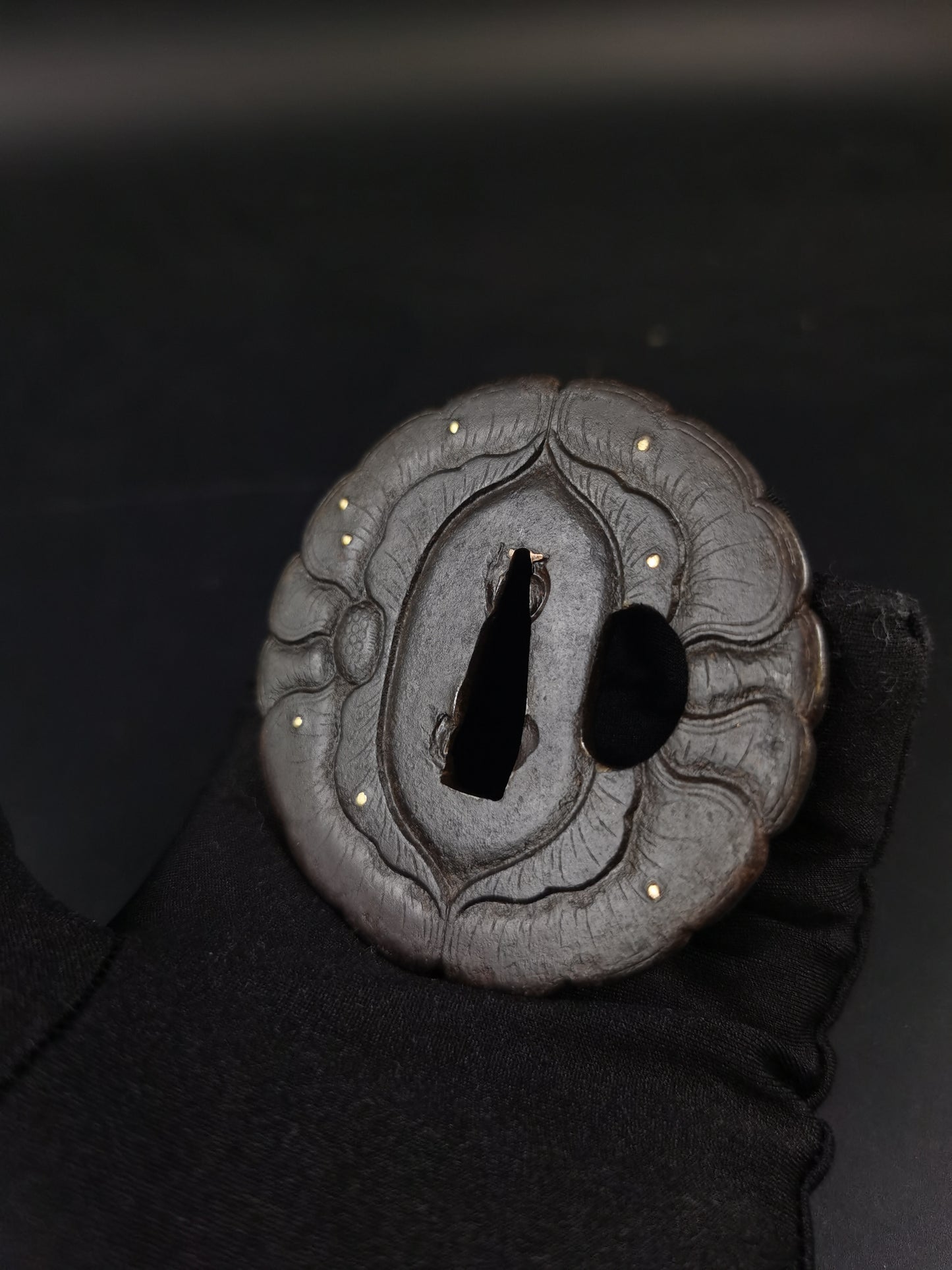 Japanese Peony Pattern Tsuba for Wakziashie Edo Period Antique A246