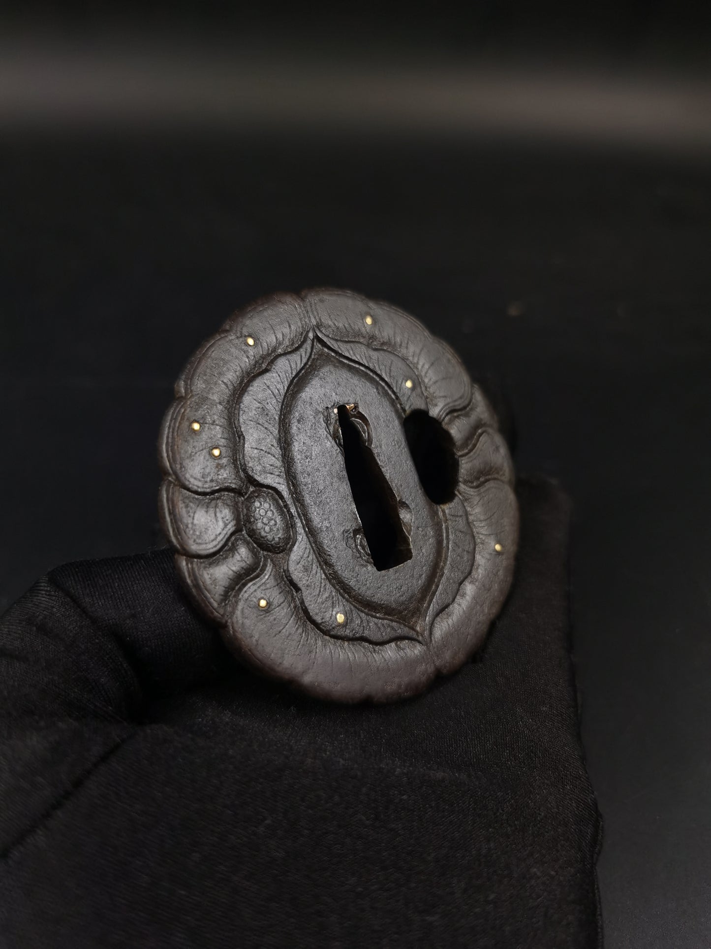 Japanese Peony Pattern Tsuba for Wakziashie Edo Period Antique A246