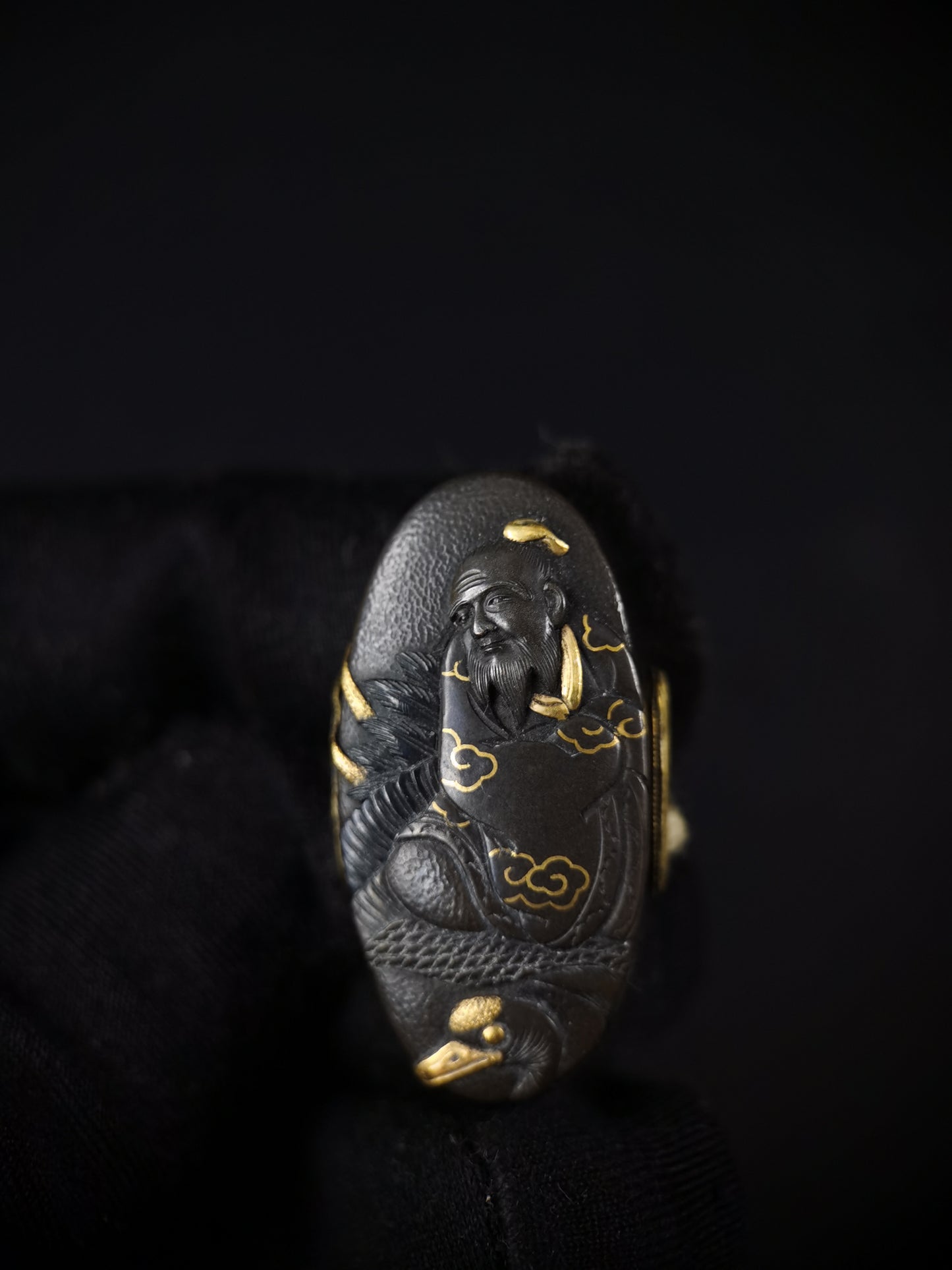 Japanese Immortal Crane and Immortal Turtle Fuchi Kashira for Katana and Wakziashi Edo Period Antique B112