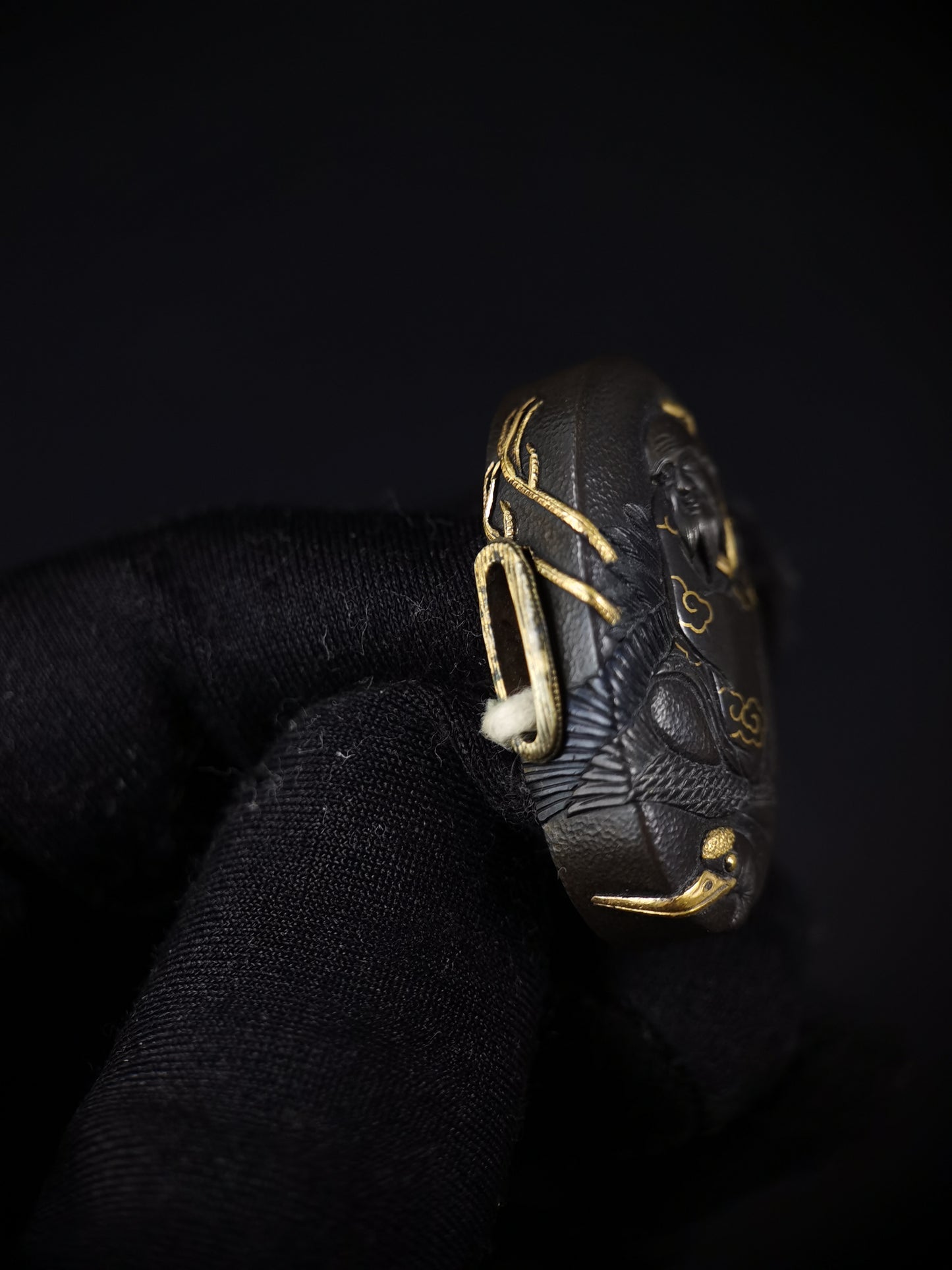 Japanese Immortal Crane and Immortal Turtle Fuchi Kashira for Katana and Wakziashi Edo Period Antique B112