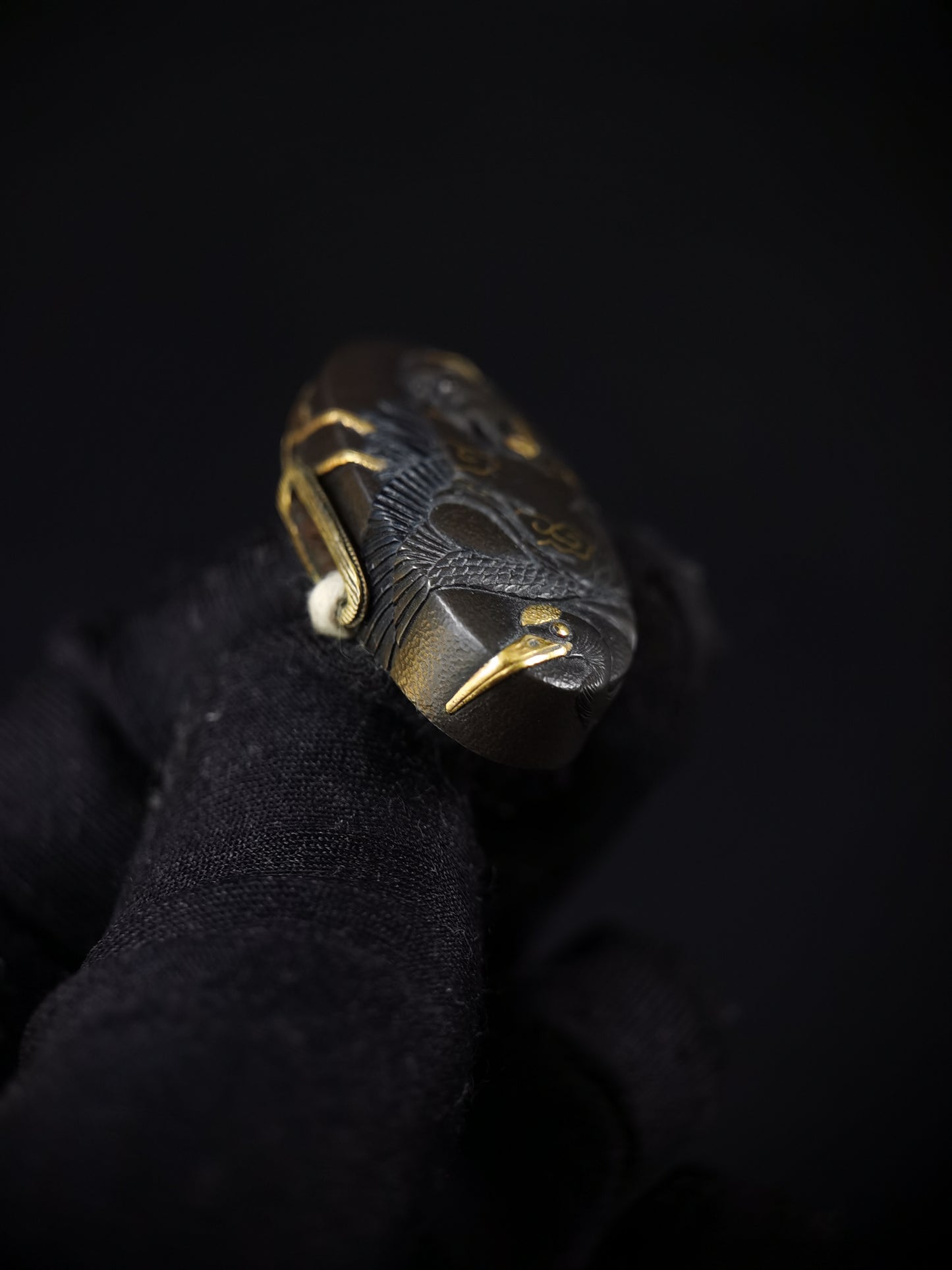 Japanese Immortal Crane and Immortal Turtle Fuchi Kashira for Katana and Wakziashi Edo Period Antique B112