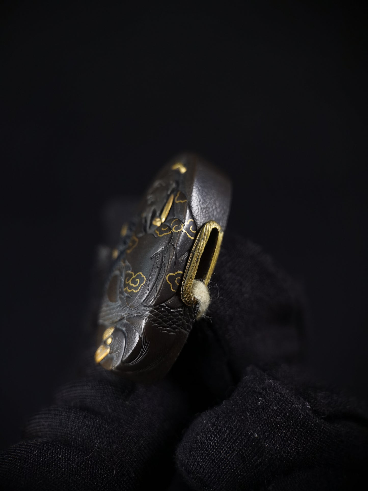 Japanese Immortal Crane and Immortal Turtle Fuchi Kashira for Katana and Wakziashi Edo Period Antique B112