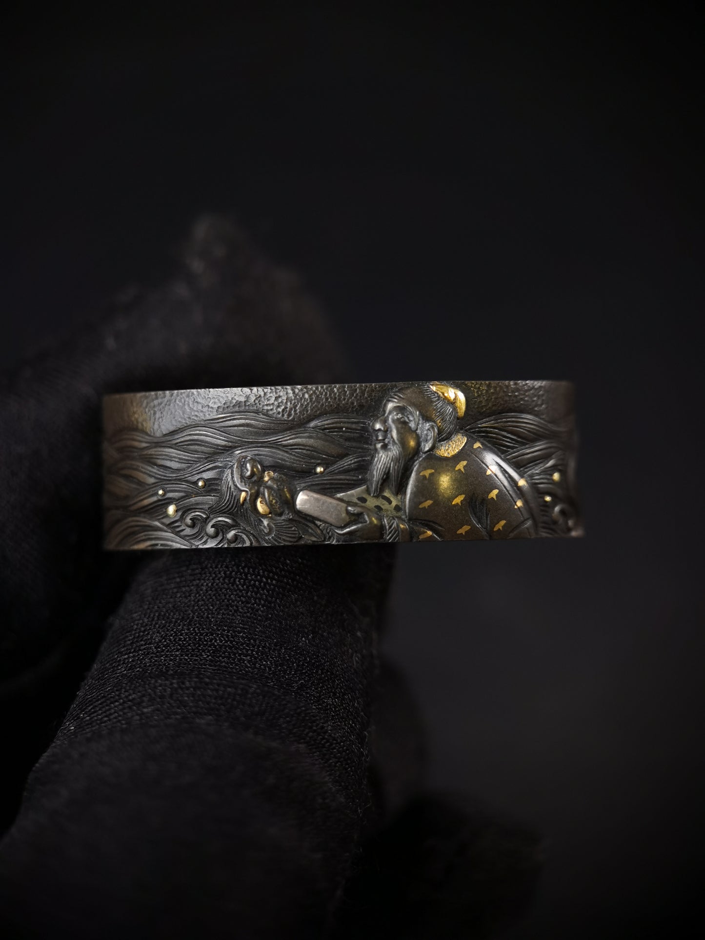 Japanese Immortal Crane and Immortal Turtle Fuchi Kashira for Katana and Wakziashi Edo Period Antique B112