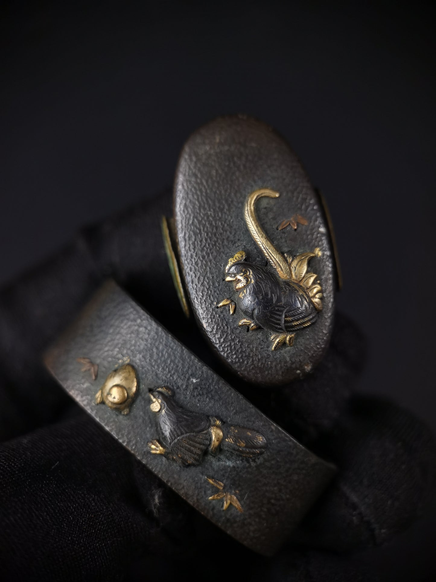 Japanese Parent child chicken Fuchi & Kashira for Katana and Wakziashi Edo Period B115