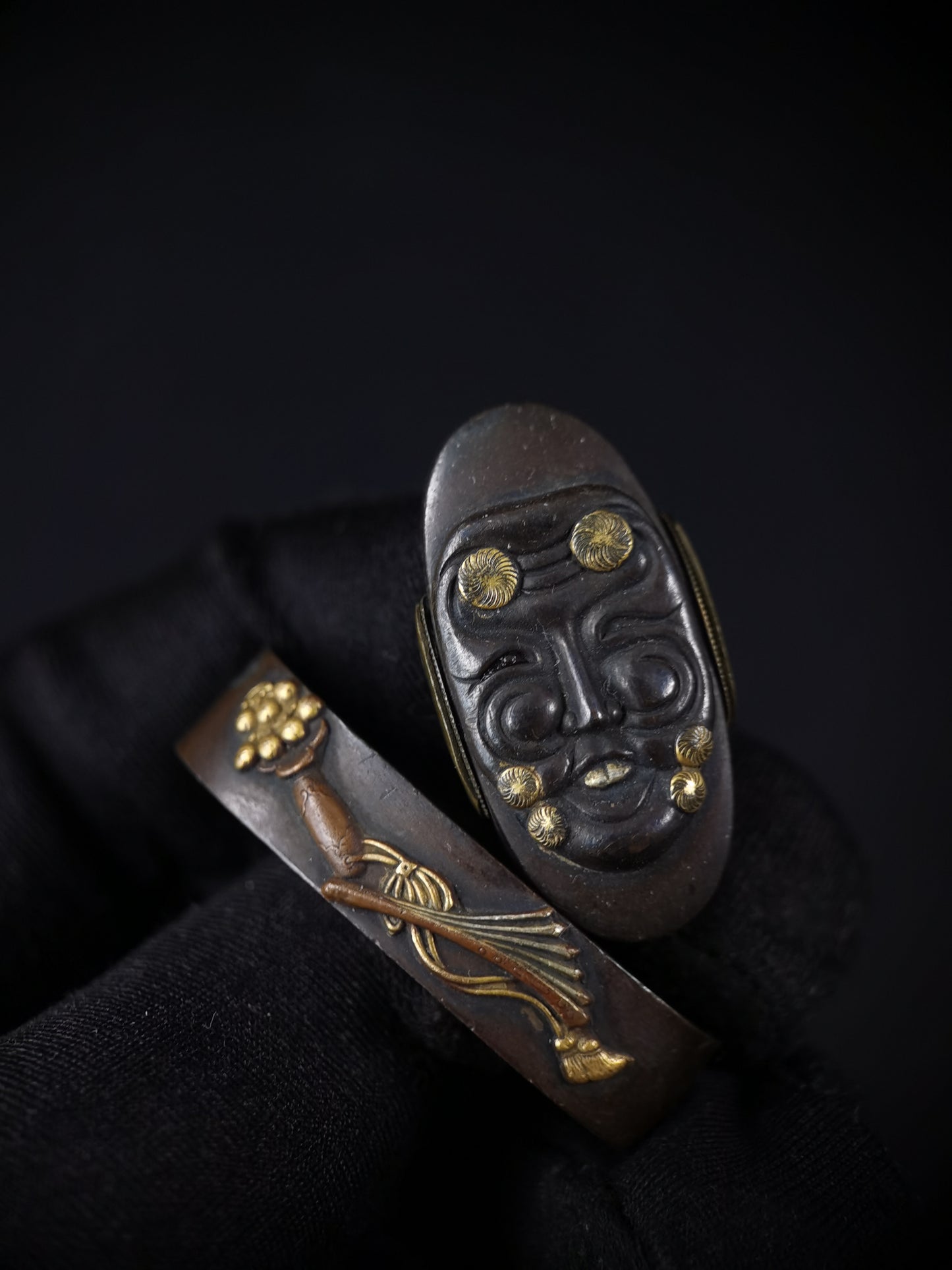 Japanese Noh drama equipme Pattern Fuchi & Kashira for Wakziashi Edo Period Antique B119