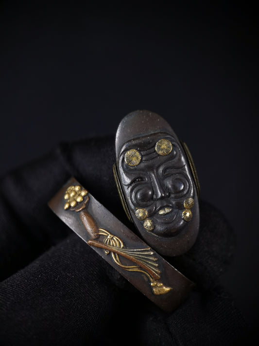 Japanese Noh drama equipme Pattern Fuchi & Kashira for Wakziashi Edo Period Antique B119