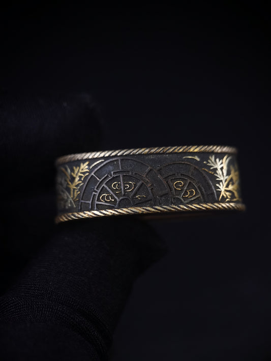Japanese Water Wheel Pattern Pattern Single Fuchi for Katana Wakziashi Edo Period Antique F168