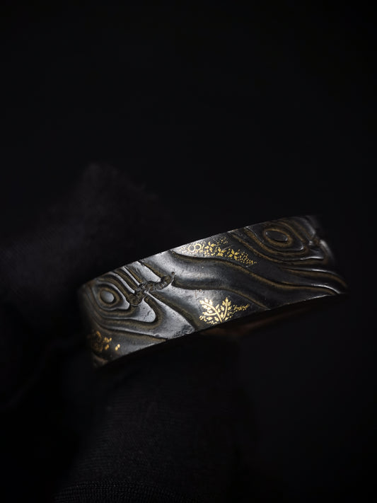 Japanese Wood grain Pattern Pattern Single Fuchi for Katana Wakziashi Edo Period Antique F169