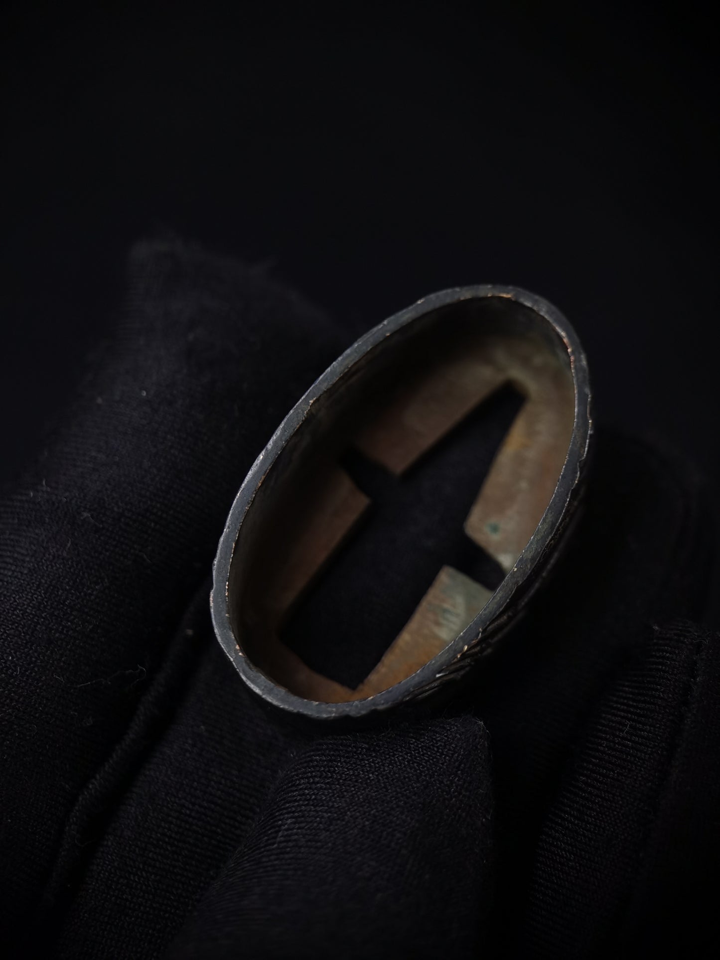 Japanese Wood grain Pattern Pattern Single Fuchi for Katana Wakziashi Edo Period Antique F169
