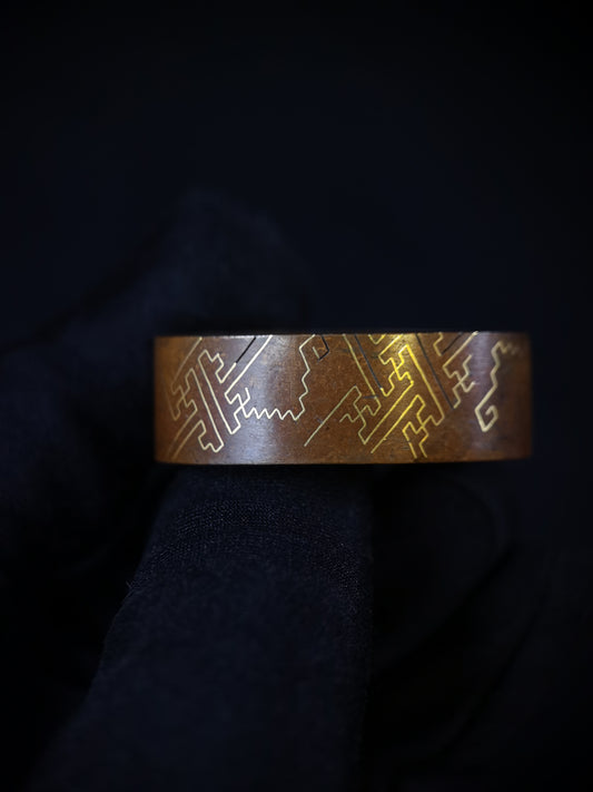 Japanese Geometric Lightning Pattern Pattern Single Fuchi for Katana Wakziashi Edo Period Antique F175