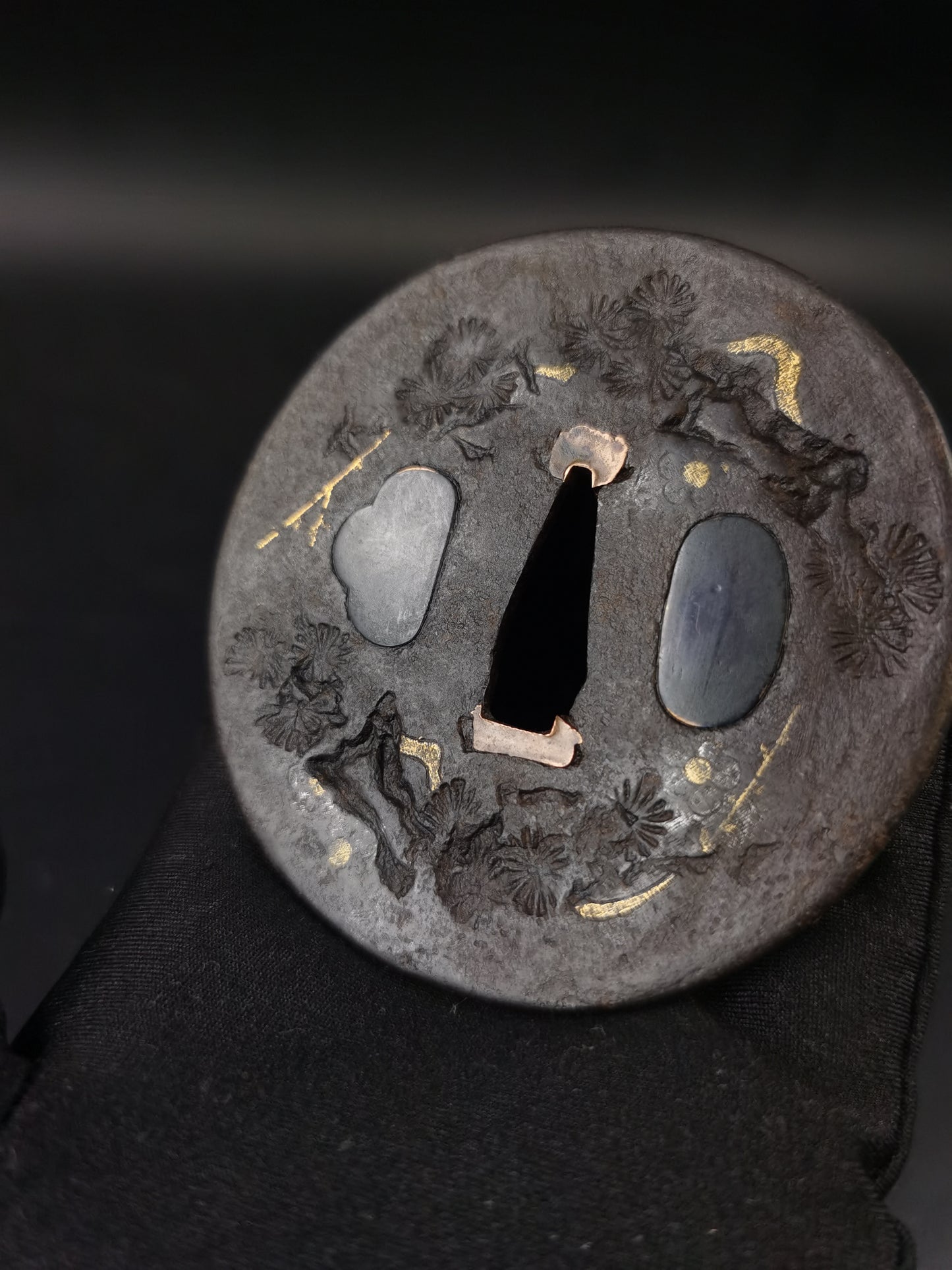 Japanese Antique Pine and Plum Tsuba for Katana and Wakziashi Edo Period A263