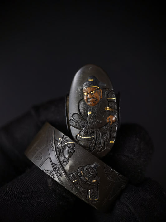 Japanese The Passing of Zhang Fei Fuchi Kashira for Katana and Wakziashi Edo Period Antique B124