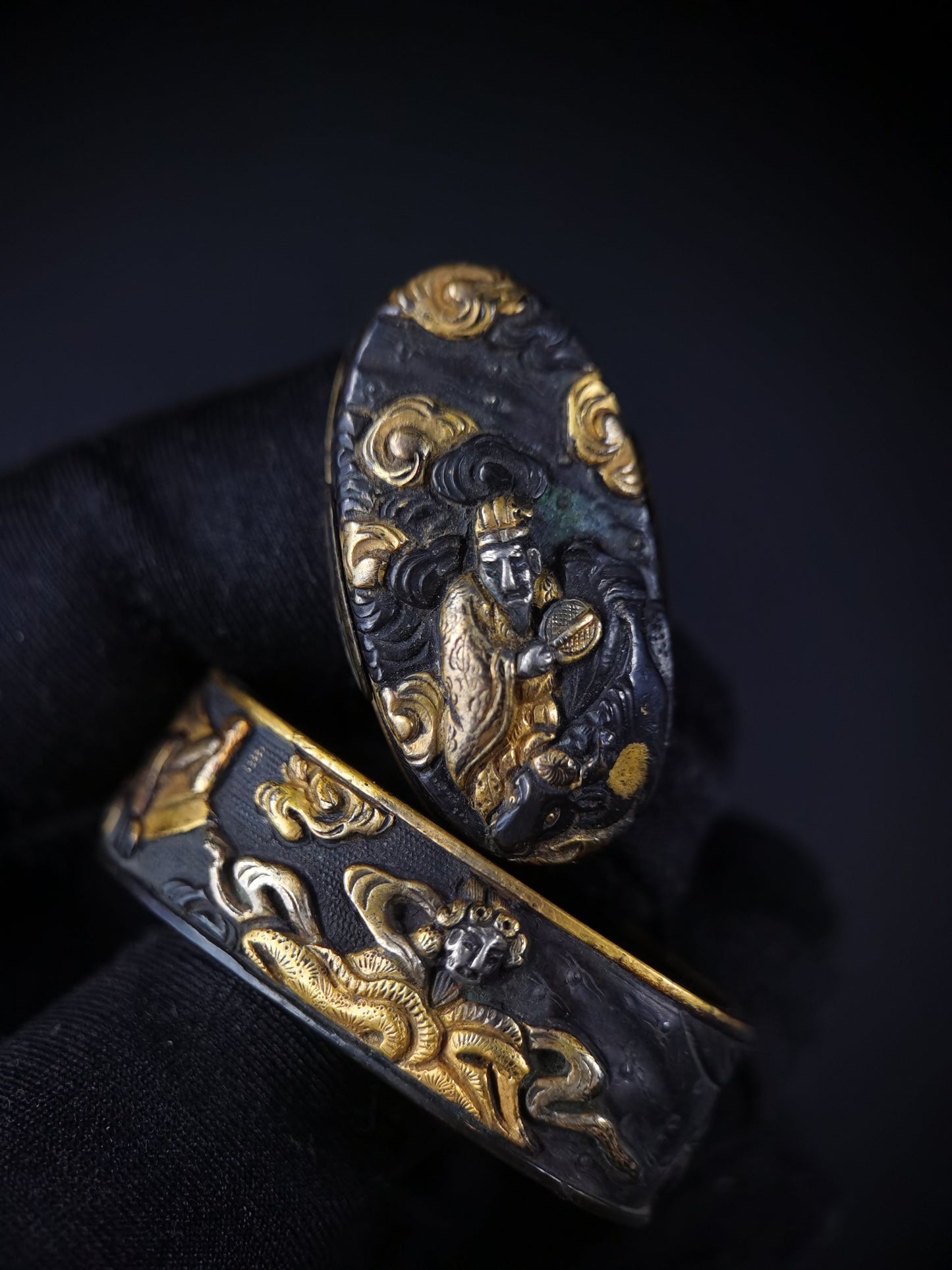 Japanese The Weaving Maiden and the Herd Boy Fuchi & Kashira for Wakziashi Edo Period B126