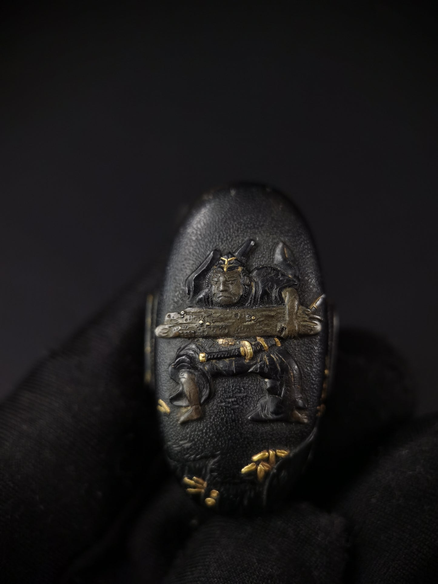 Japanese Yoshitsune and Benkei Fuchi & Kashira for Katana Wakziashi Edo Period Antique B127