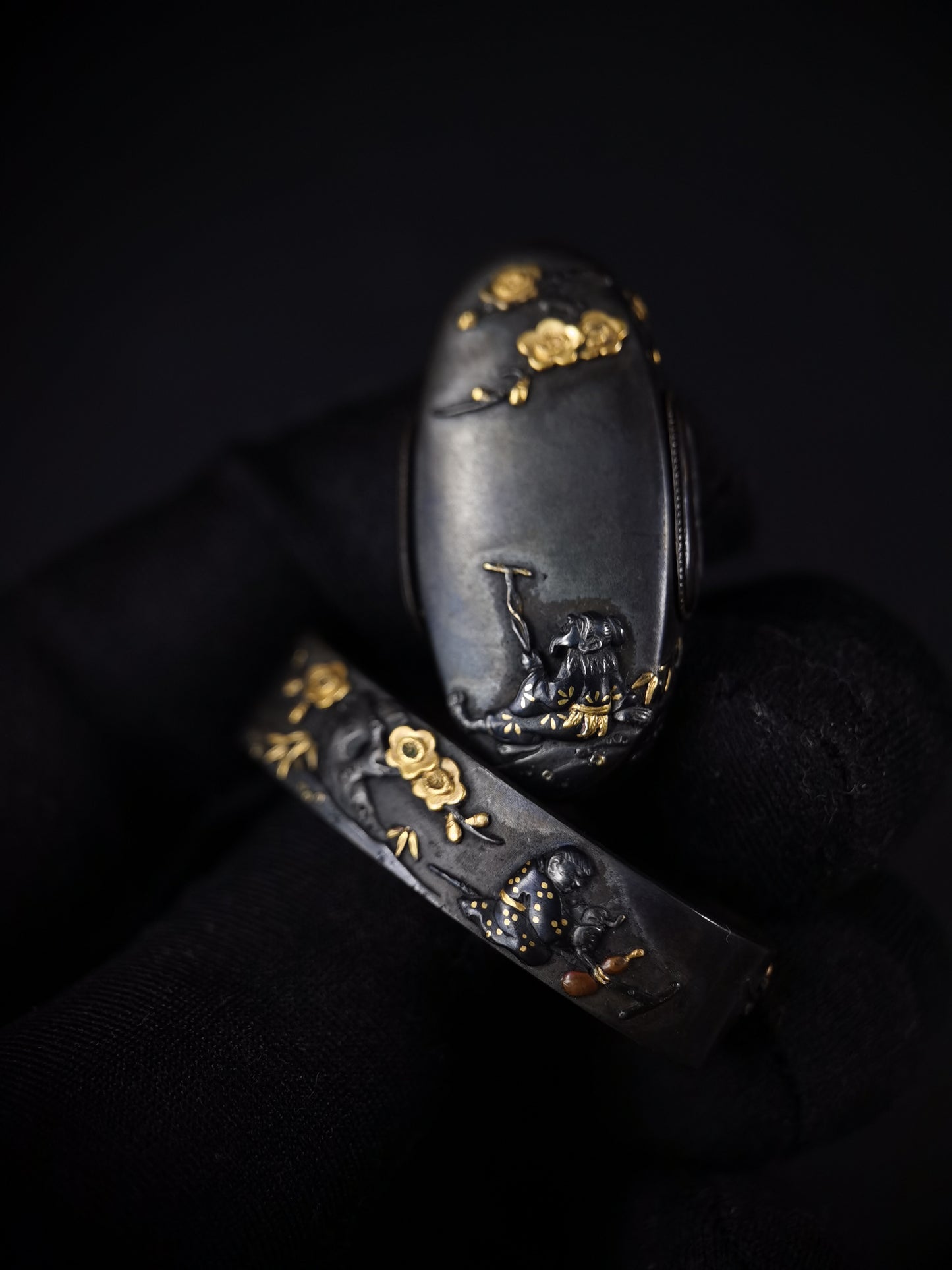 Japanese Iron Crutch Immortal Fuchi & Kashira for Katana and Wakziashi Edo Period Antique B128