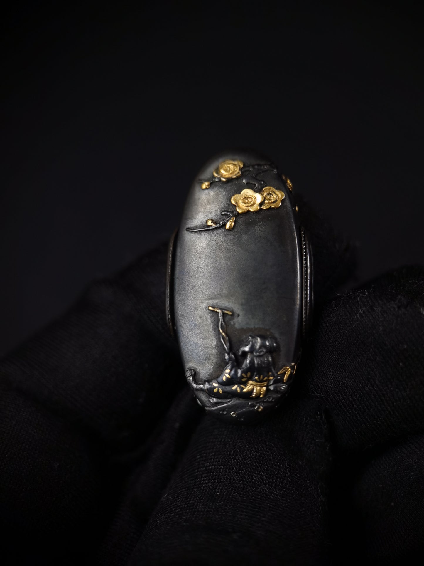 Japanese Iron Crutch Immortal Fuchi & Kashira for Katana and Wakziashi Edo Period Antique B128