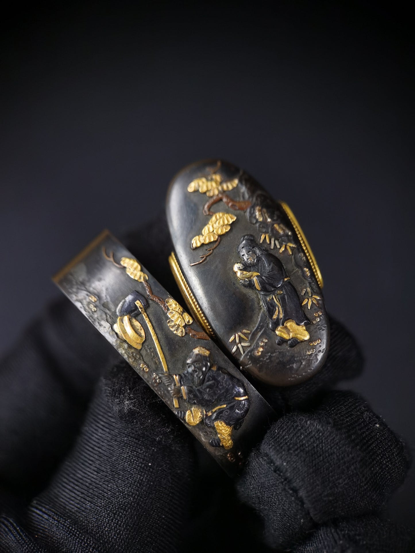 Japanese The Story of Filial Piety Fuchi & Kashira for Katana and Wakziashi Edo Period B133