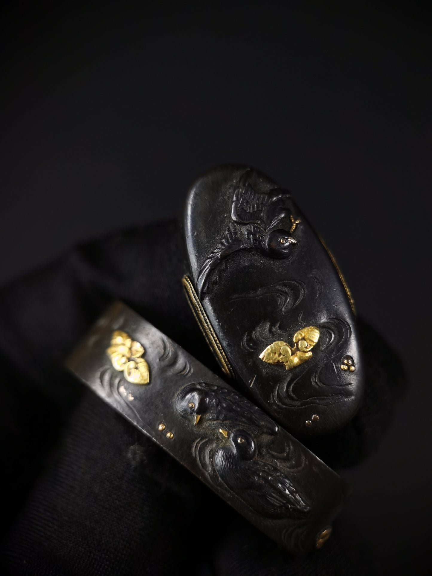 Japanese Waterfowl Fuchi & Kashira for Katana and Wakziashi Edo Period Antique B134